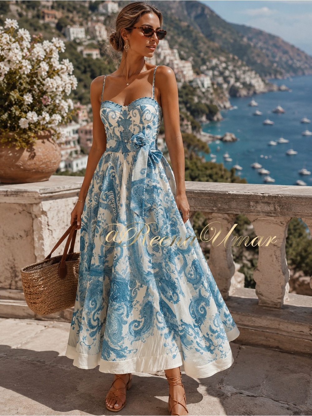 Blue & White Printed Summer Dress – NWT | Adjustable Straps